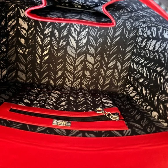 Femi Handbag | Stylish Red Leather & Black & White Striped Fabric - Picture 7 of 10